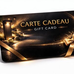 Carte cadeau noire et or rectangulaire avec ruban doré et finition brillante