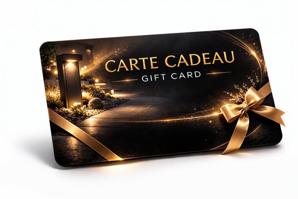 Carte cadeau noire et or rectangulaire avec ruban doré et finition brillante