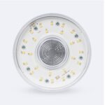 Ampoule LED corn E40 ronde, dissipateur central en métal, LEDs en anneau, finition blanche, usage extérieur