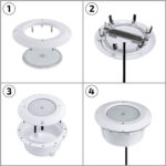 Ampoule LED piscine submersible PAR56 slim blanche, diffuseur rond, bague de fixation et câble d'alimentation visible
