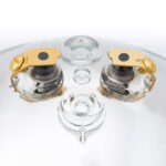 Ampoule LED submersible PAR56 en verre transparent avec contacts dorés et lentille centrale, pour installation piscine