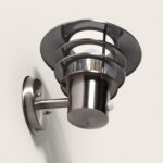 Applique murale acier inoxydable chromé cylindrique avec détecteur PIR et abat-jour à anneaux