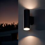 Applique extérieure murale cylindrique anthracite en métal, éclairage haut et bas