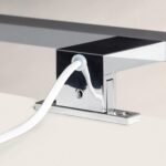 Applique murale chromée rectangulaire, finition brillante, fixation murale avec câble visible