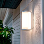 Applique murale extérieure blanche en aluminium, diffuseur rectangulaire arrondi, éclairage LED