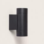 Applique murale cylindrique noire mate en métal avec plaque de fixation rectangulaire, éclairage haut et bas