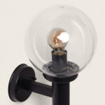 Applique murale extérieure noire en aluminium, globe en verre transparent