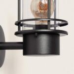 Applique murale extérieure noire en métal avec globe en verre cylindrique et ampoule à filament