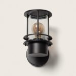 Applique murale extérieure en métal noir mat avec globe cylindrique en verre et ampoule à filament visible