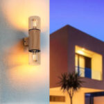 Applique murale extérieure à double flux en acier inoxydable brun clair avec tubes de verre cylindriques