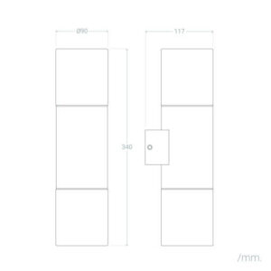 Applique murale extérieure à éclairage haut et bas en acier inoxydable noir, rectangulaire