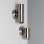 Applique cylindrique extérieure en acier inoxydable satiné, fixation murale ronde