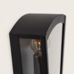 Applique murale extérieure noire en acier inoxydable avec verre transparent et forme rectangulaire arrondie