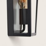 Applique murale extérieure cadre rectangulaire noir mat avec panneaux en verre et douille apparente