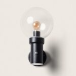 Applique murale en métal noir avec globe en verre transparent et support cylindrique