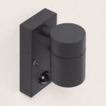 Applique murale extérieure cylindrique en acier inoxydable noir mat avec capteur PIR