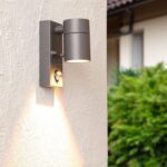Applique murale extérieure cylindrique en acier inoxydable gris, lumière haut et bas, détecteur PIR