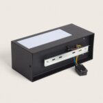 Applique murale rectangulaire métal noir mat avec panneau opalin et module détecteur de mouvement