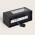 Applique murale extérieure rectangulaire noire en métal avec verre texturé et câblage apparent