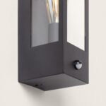 Applique murale extérieure métal noir mat verre avec capteur de mouvement