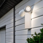 Applique murale extérieure blanche à deux spots ronds en aluminium