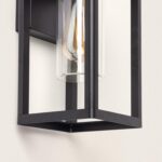 Applique murale extérieure en aluminium noir mat avec verre cylindrique transparent, montage mural