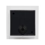 Applique murale extérieure carrée blanc avec panneau central noir et élément lumineux circulaire