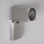 Applique murale extérieure en aluminium argenté, corps cubique, optique ronde, fixation murale pivotante