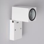 Applique murale extérieure carrée blanche en aluminium, corps cubique avec lentille circulaire
