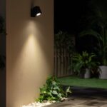 Applique murale extérieure carrée noire en aluminium, éclairage orienté vers le bas