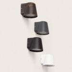 Applique murale extérieure cylindrique à ouverture inférieure, coloris brun, gris, noir et blanc