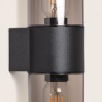 Applique murale noire en aluminium avec deux cylindres en verre fumé et ampoules à filament