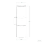 Applique murale aluminium cylindrique à deux spots orientés haut et bas pour éclairage extérieur