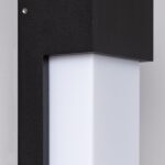 Applique murale extérieure rectangulaire aluminium noir mat avec diffuseur blanc opalin