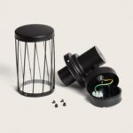 Applique murale extérieure noire aluminium, corps cylindrique avec cage protectrice et câblage apparent
