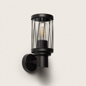 Applique murale extérieure noire en aluminium, cage cylindrique et verre transparent