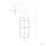 Applique murale extérieure aluminium tubulaire cylindrique avec grille de protection et bras coudé pour fixation murale