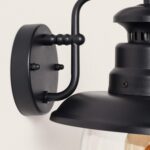 Applique murale extérieure en aluminium noir mat, abat-jour conique et globe en verre transparent