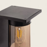 Applique murale extérieure noire en aluminium avec cylindre en verre fumé et ampoule LED filament visible