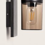 Applique murale extérieure aluminium gris anthracite avec abat-jour verre fumé cylindrique et ampoule filament visible