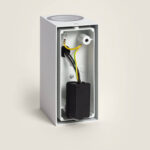 Applique murale rectangulaire blanche en aluminium, ouverture supérieure, câblage et transformateur visibles