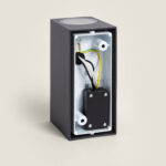 Applique murale rectangulaire aluminium gris foncé ouverte montrant câblage et support de fixation intérieur