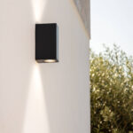 Applique murale extérieure rectangulaire noire en aluminium, éclairage haut et bas