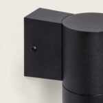 Applique murale cylindrique noire en aluminium, platine de fixation rectangulaire, finition texturée, montage mural extérieur