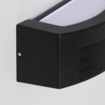 Applique murale extérieure noire en aluminium, corps courbé avec diffuseur blanc