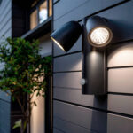 Applique murale extérieure en aluminium noir, deux spots orientables avec détecteur de mouvement