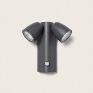 Applique murale extérieure gris foncé aluminium mat à deux spots orientables avec détecteur de mouvement