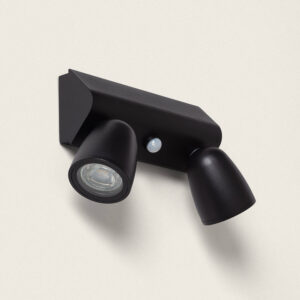 Applique Murale Extérieure Aluminium avec Détecteur de Mouvement Abel Large Deux Spots Noir