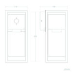 Applique murale extérieure rectangulaire avec détecteur de mouvement, vue technique avec dimensions