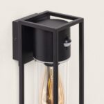 Applique murale extérieure aluminium noire avec détecteur de mouvement, cadre rectangulaire et globe verre